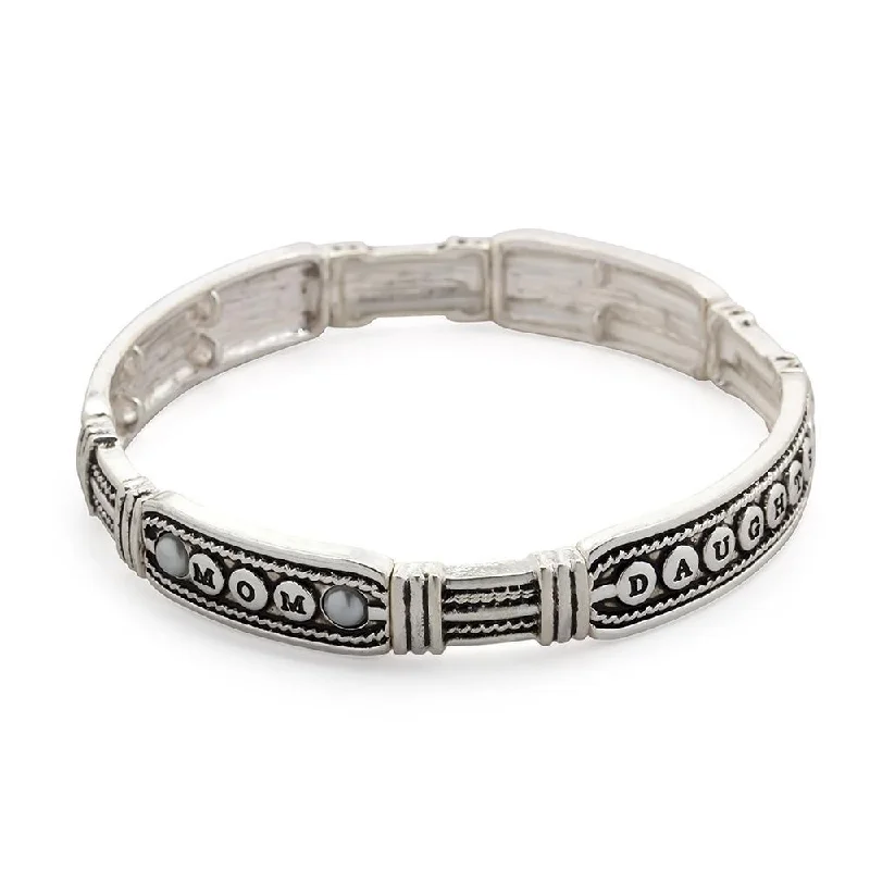 women oval bracelets -Inspirational Stretch Bracelet Mom Daughter Antique Silver