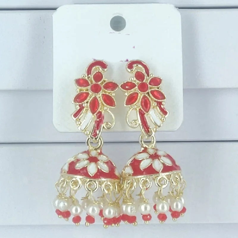 women personalized hoop earrings -Corbeda Fashion Gold Plated Meenakari Jhumki Earrings