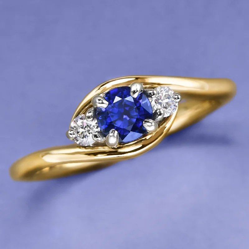 women two-tone rings -"Hug" Ring In Blue Sapphire