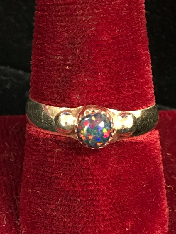 women art deco wedding bands -Black opal ring