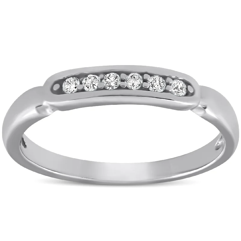 gold engagement rings -10k White Gold 1/10ct Diamond Anniversary Wedding Promise Ring High Polished