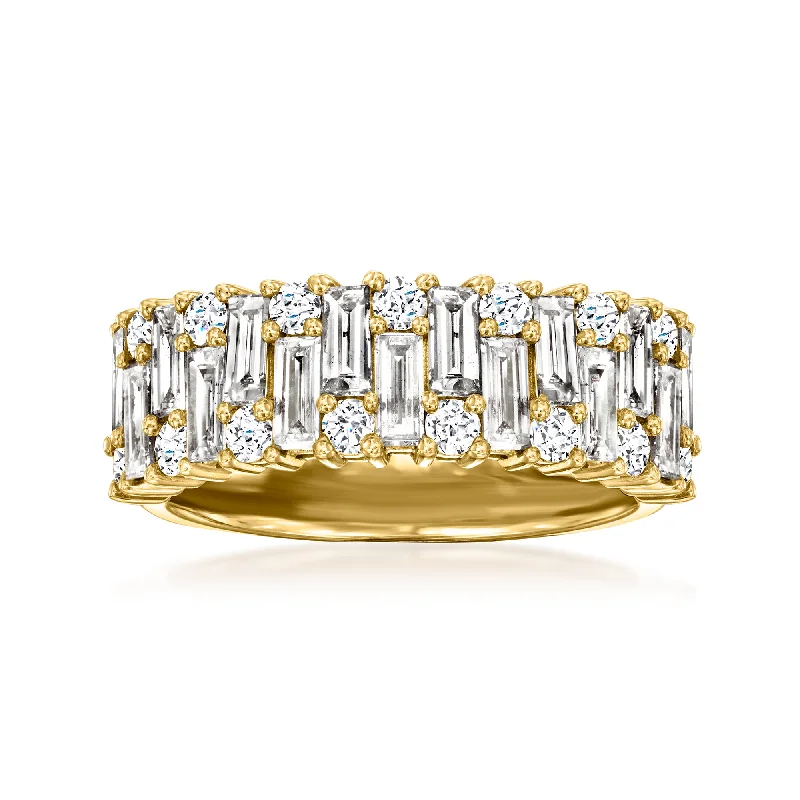 simple platinum engagement rings -Ross-Simons Diamond Staggered Ring in 14kt Yellow Gold