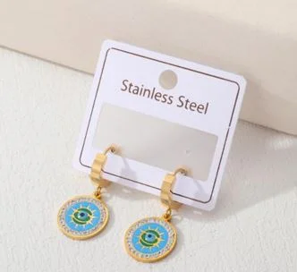 women rainbow-colored earrings -Tarohi JewelsStainless Steel Gold/Rosegold Plated Evil Eye Hoops Earring- STNER 4931