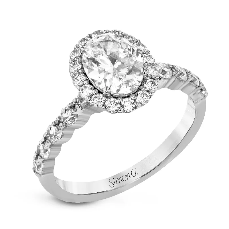 14k engagement rings -Oval-Cut Halo Engagement Ring In 18k Gold With Diamonds