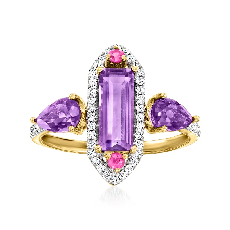 luxury engagement rings -Ross-Simons Amethyst and . Pink Sapphire Ring With . Diamonds in 14kt Yellow Gold