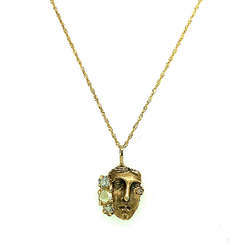 women art deco necklaces -Sapphire & Yellow Gold Necklace - "Mirrors & Masks"