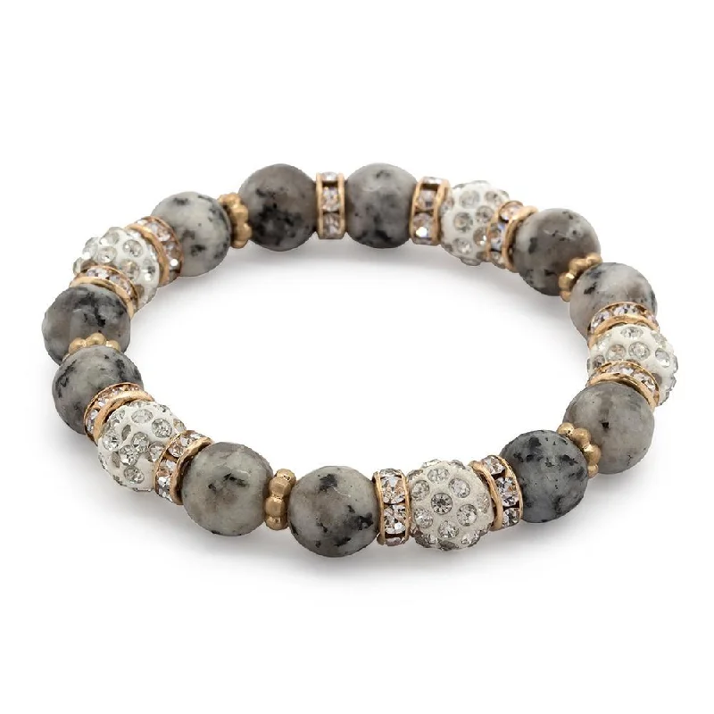 women engraved bangle bracelets -Semi Precious Stone Stretch Bracelet CZ Pave and Marble