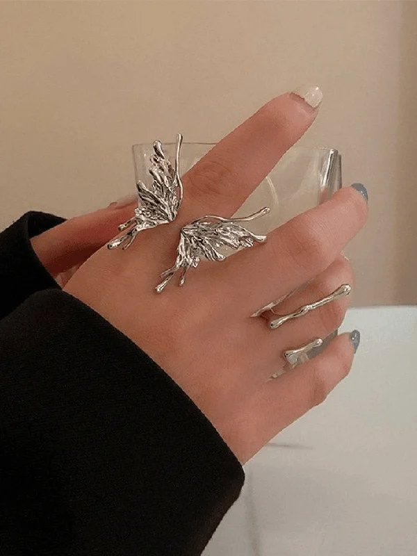 women cocktail rings -Grunge Butterfly Cuff Ring