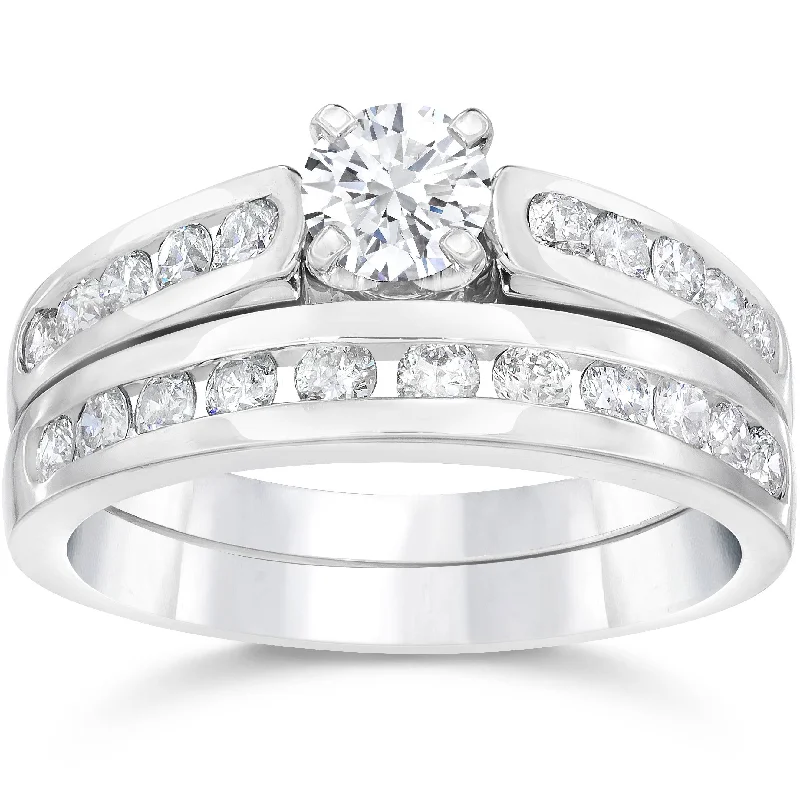 affordable engagement rings -1 3/8CT Diamond Engagement Wedding Ring Set 14K White Gold