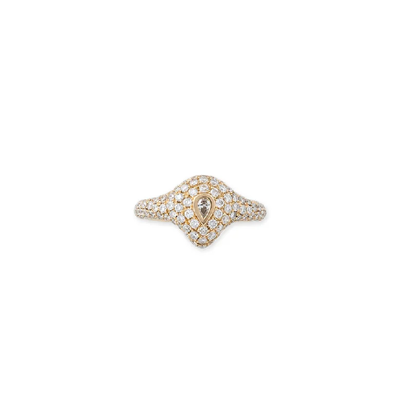 women classic rings -TEARDROP DIAMOND PAVE SIGNET RING