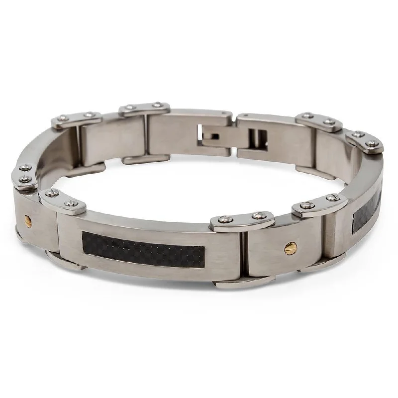 women bracelets -Stainless Steel Carbon Fiber Inlay Link Bracelet