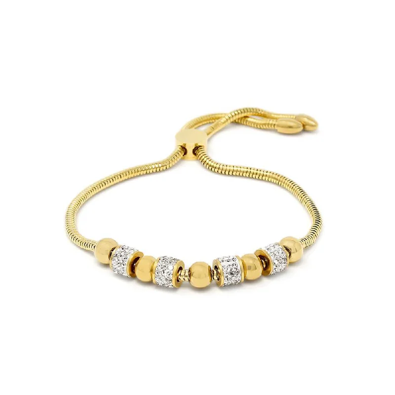 women charm bracelets -Stainless Steel Cocoon Chain Bracelet Crystal Pave Beads Gold Plated