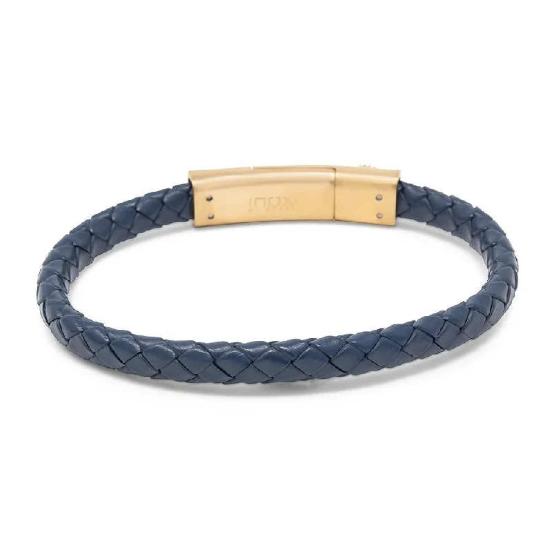 women luxury cuff bracelets -Stainless Steel Blue Braided Leather Bracelet with Anchor