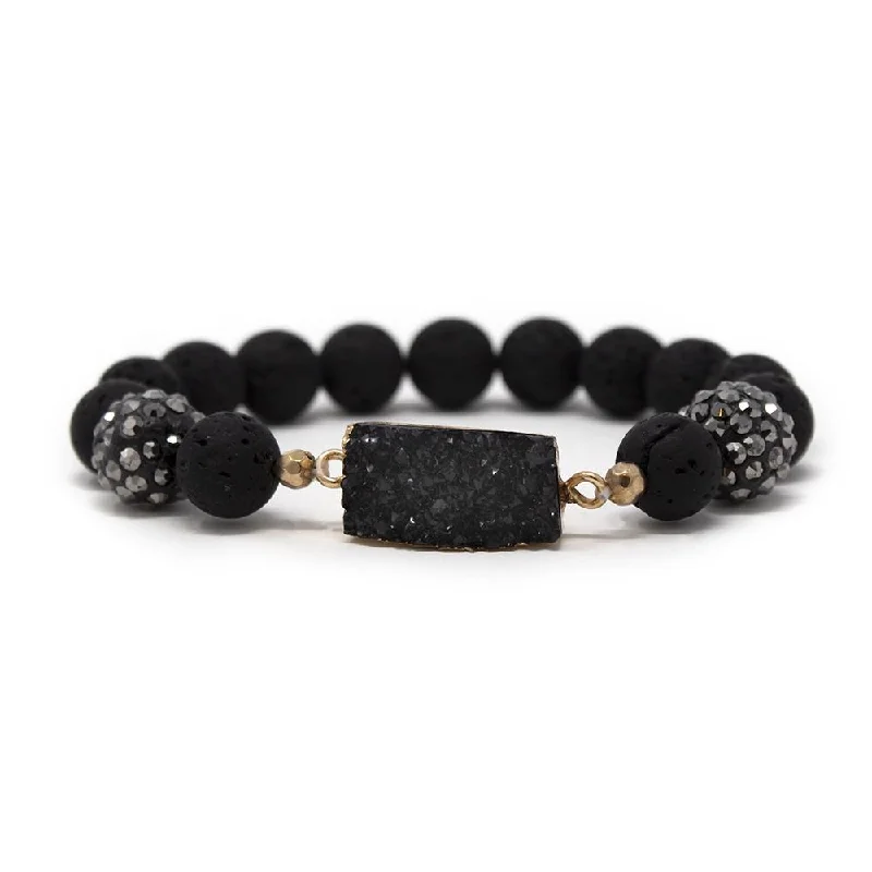 women twisted bracelets -Lava Beads and Druzy Stretch Bracelet Black