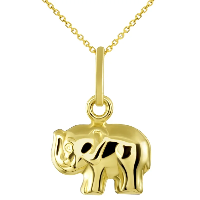 women bracelet and necklace sets -14K Yellow Gold Mini Elephant Charm Feng Shui Symbol Pendant Necklace