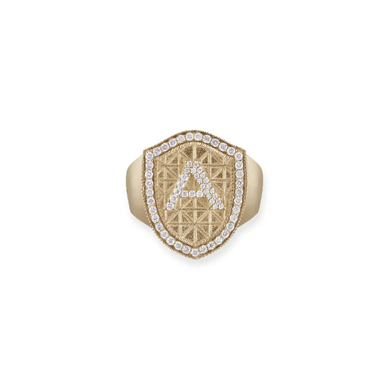 women fashion rings -PAVE INITIAL GEOMETRIC SIGNET RING