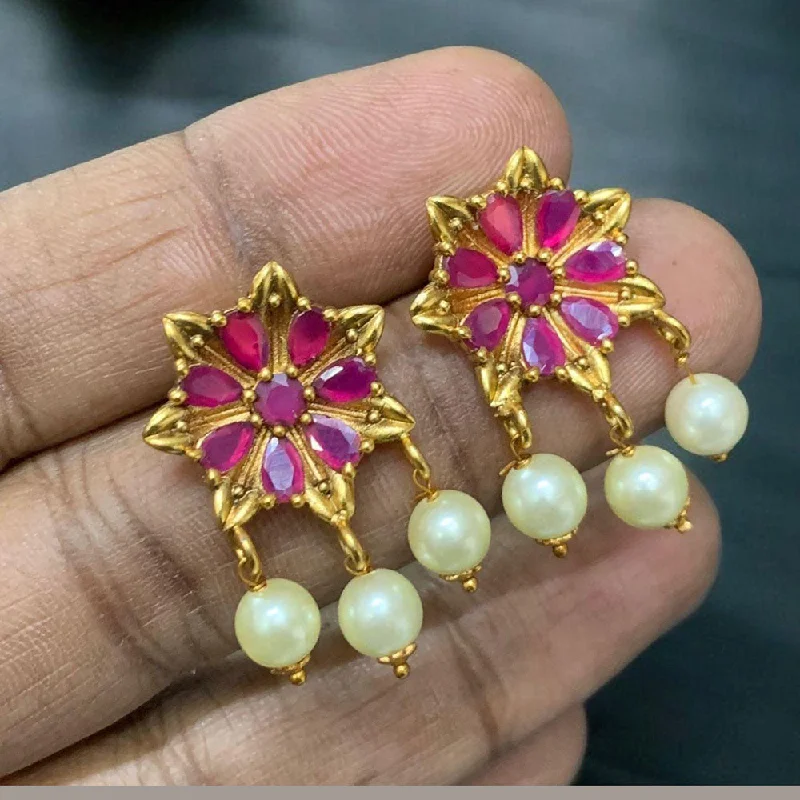 women luxury stud earrings -Royal Kundan Jewellery Gold Plated Pota Stone Dangler Earrings