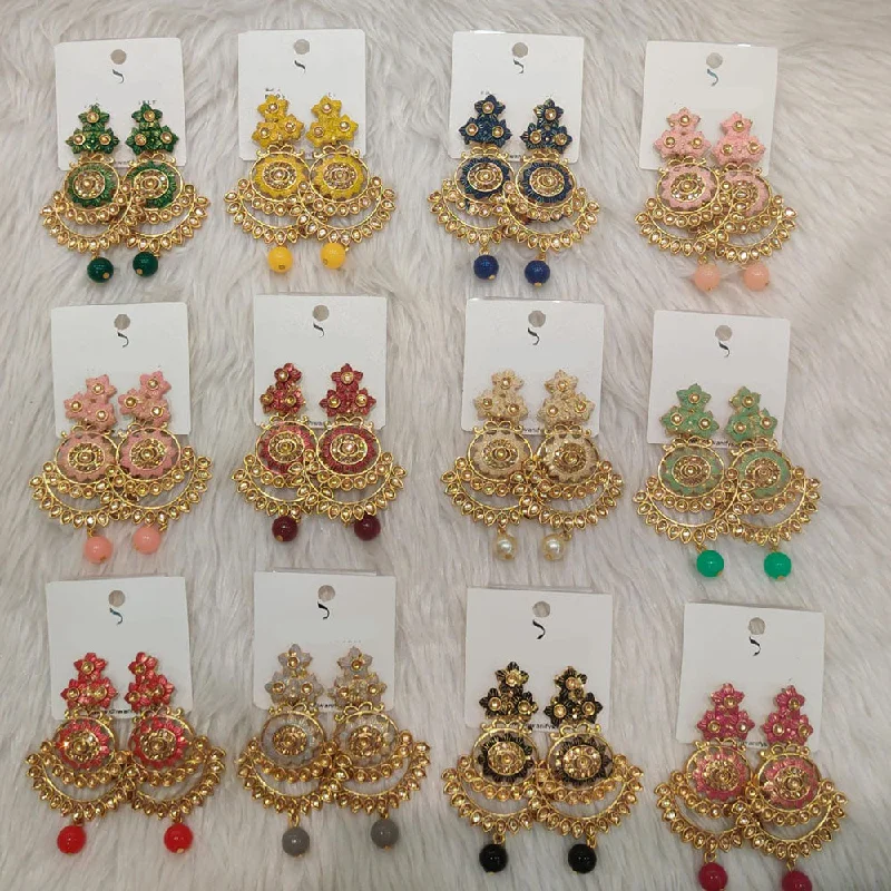 women gold earrings -Dhwani Gold Plated Kundan Stone Meenakari Dangler Earrings  (Assorted Color)