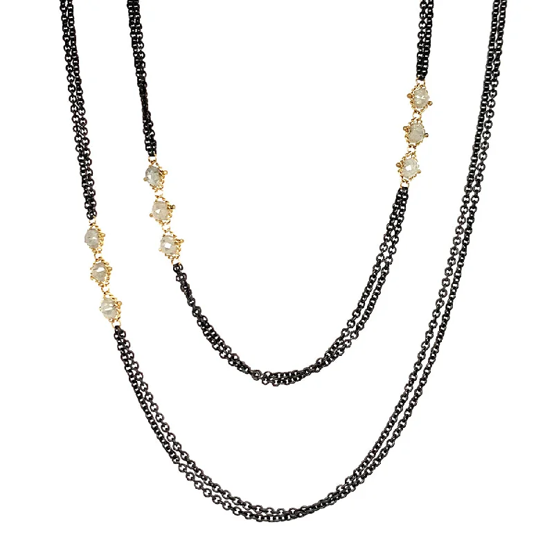 women infinity loop necklaces -Silver Diamond Rondelle & Yellow Gold Station Necklace - "Flurry"