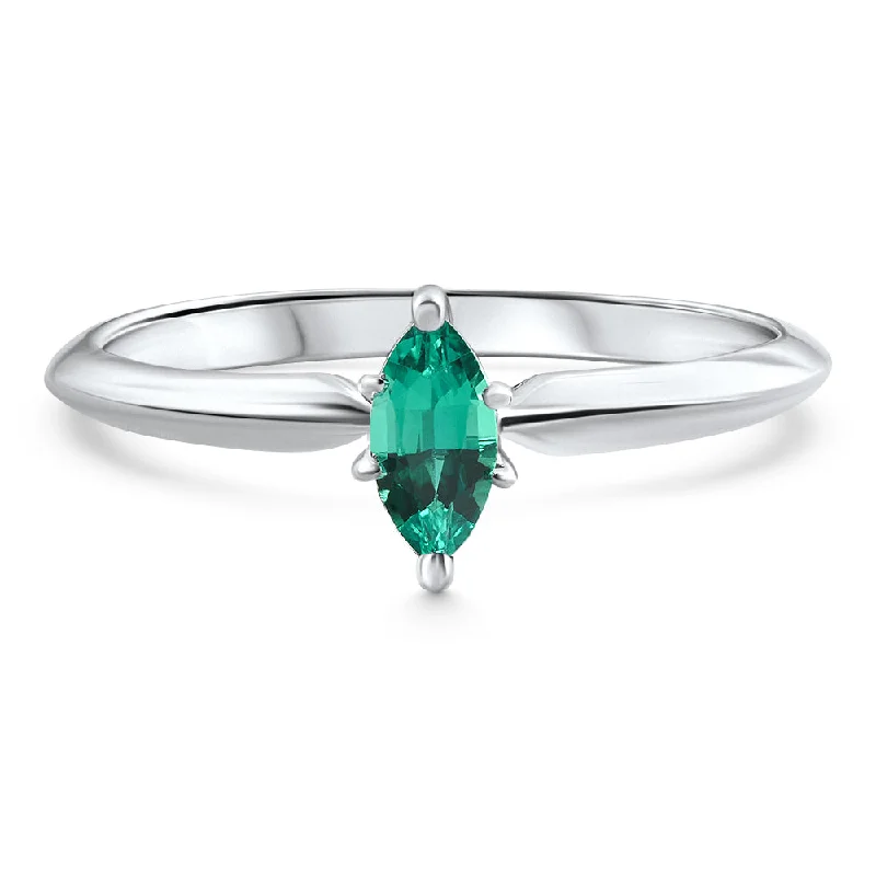 emerald green engagement rings -1/3Ct Emerald Marquise Solitaire Ring 10k Gold Lab Grown