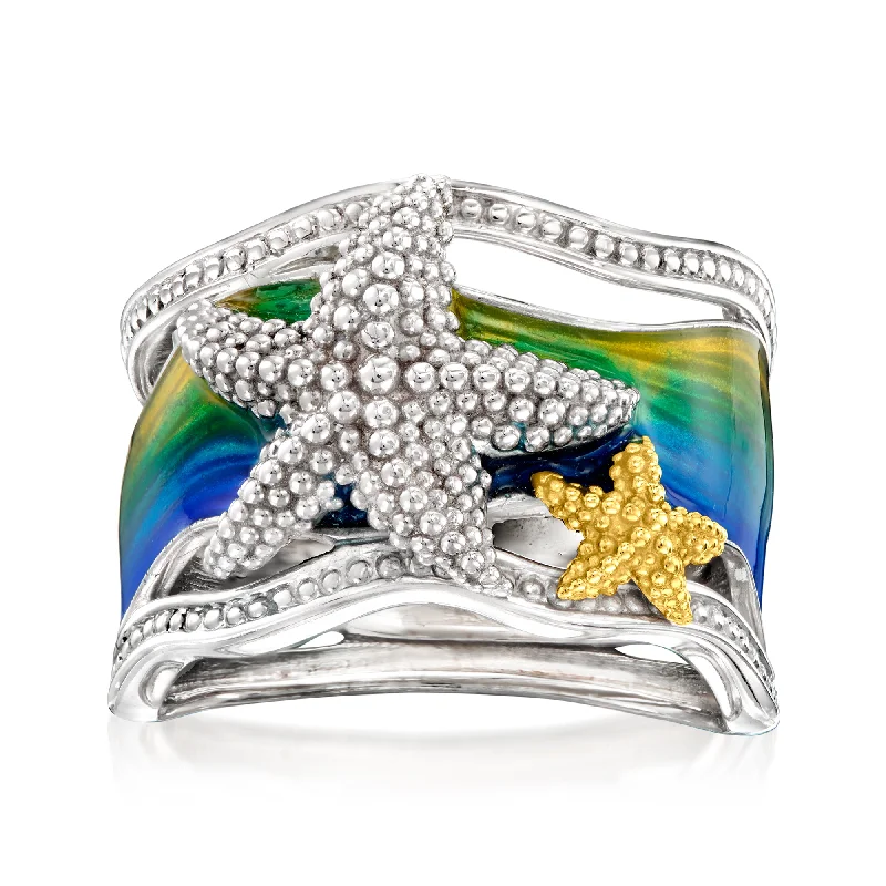 princess cut engagement rings -Ross-Simons Multicolored Enamel Starfish Ring in 2-Tone Sterling Silver