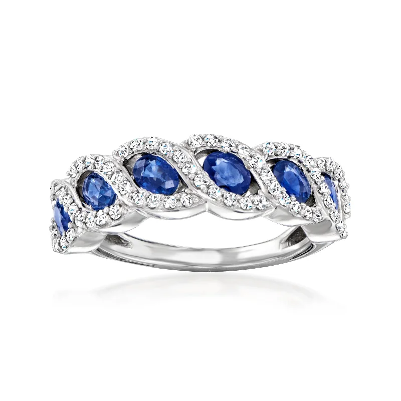 engagement rings with colored stones -Ross-Simons Sapphire and . Diamond Twisted Ring in Sterling Silver