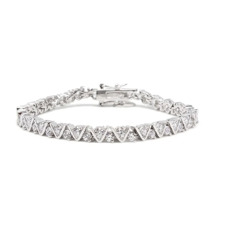 women anniversary bracelets -Rhodium Plated Tennis Bracelet VVV Crystal