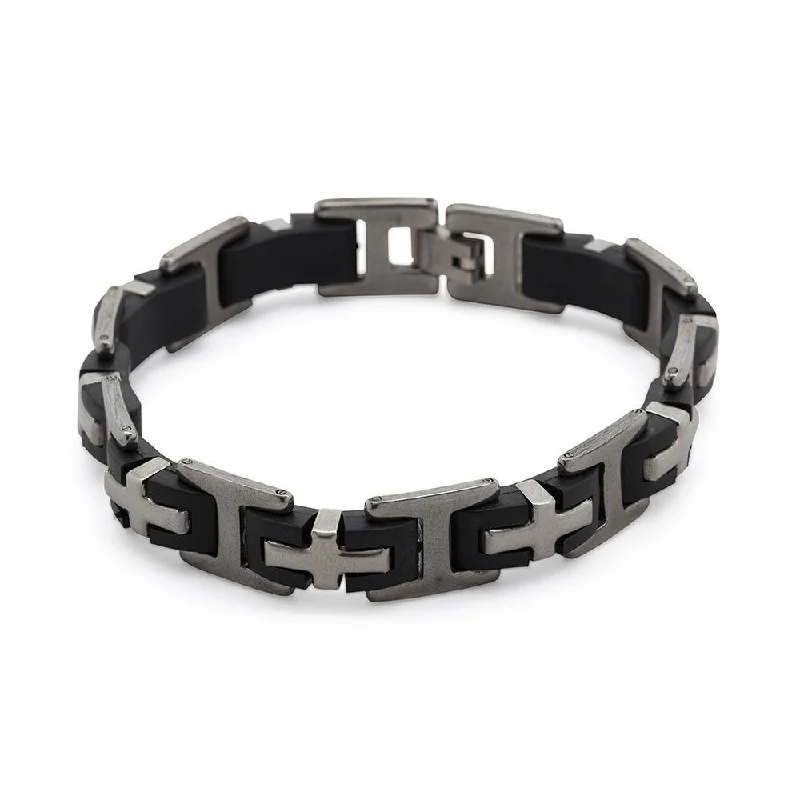 women anniversary bracelets -Stainless Steel Cross with Black Bracelet