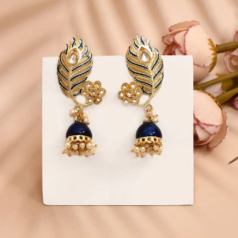 women diamond drop earrings -Shagna Gold Plated Kundan Stone And Meenakari Jhumki Earrings