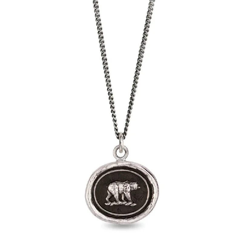 women engraved necklaces -Sterling Silver Bear Talisman Necklace - "Mother Bear"