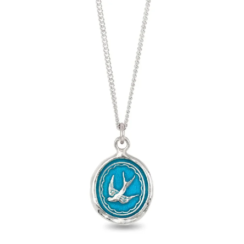 women long gold necklaces -Sterling Silver 'Capri Blue' Swallow Talisman Necklace - "Free Spirited"