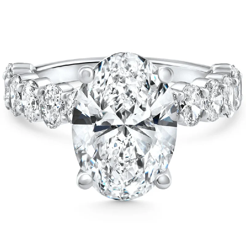 simple platinum engagement rings -Certified 6.51Ct Oval Diamond Side Stone Engagement 14k White Gold Lab Grown