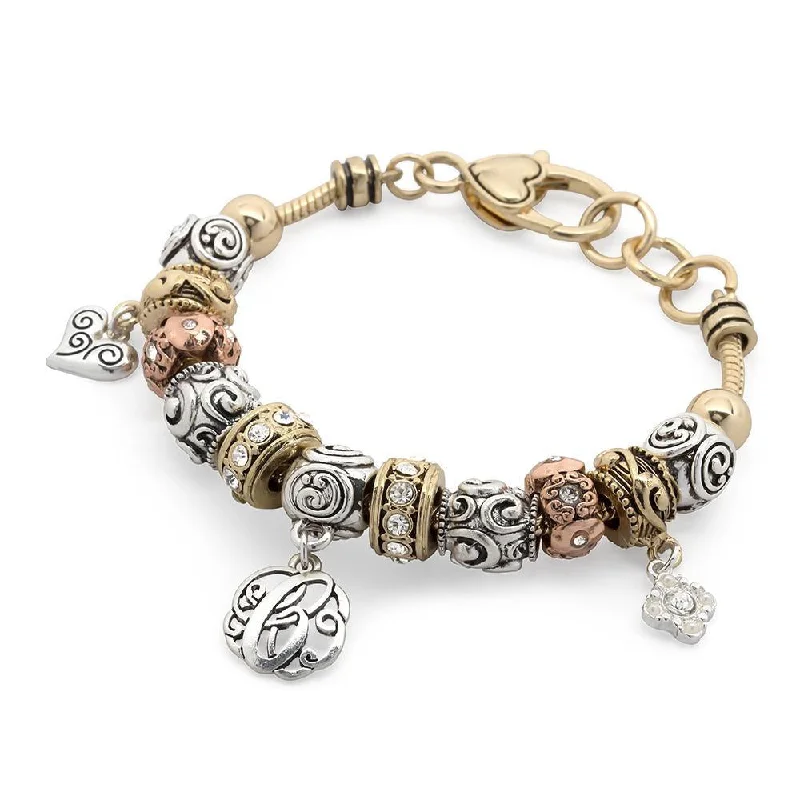 women stacking bracelets -Charm Bracelet Initial C