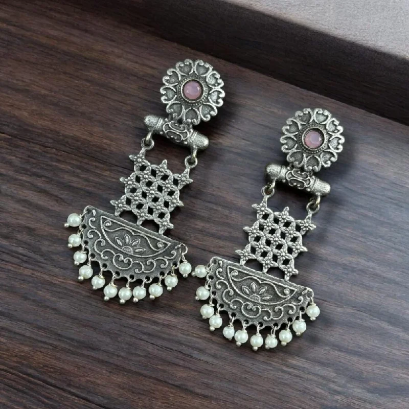 women stud earrings -Maharani Jewels Oxidised Plated Pota Stone And Pearls Dangler Earrings