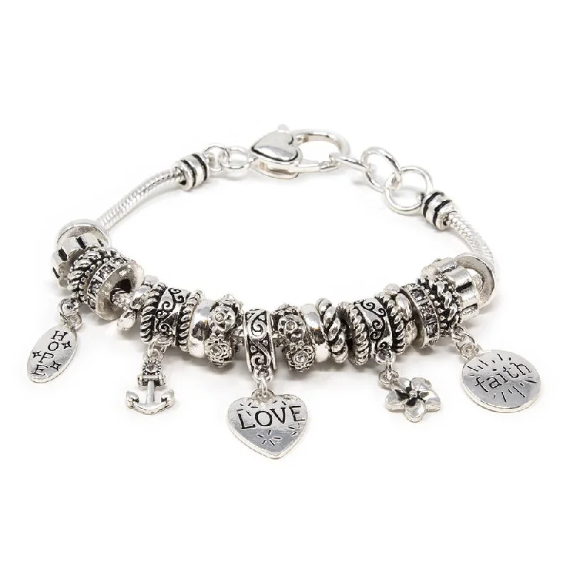 women luxury bracelets -Charm Bracelet Inspirational Faith Hope Love Silver Tone