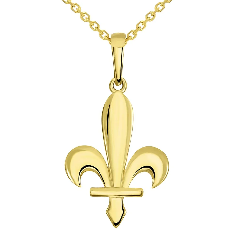 women birthstone necklaces -14k Yellow Gold Polished Bosnian Fleur de Lis Pendant Necklace Available with Rolo, Curb, or Figaro Chain