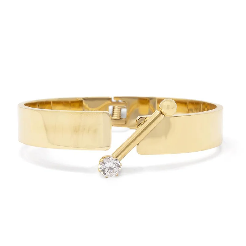 women fashion bangles -Stainless Steel Hinged Bracelet with Crystal Bar Gold Plated