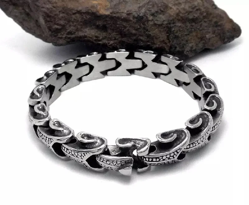 women stack bracelets -Stainless Steel Mens Biker Bracelet 8.5"