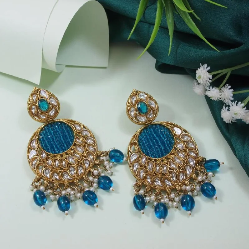 women cocktail earrings -Etnico Gold Plated Traditional Handcrafted Kundan Pearl Chandbali Earrings For Women (E3176PG)