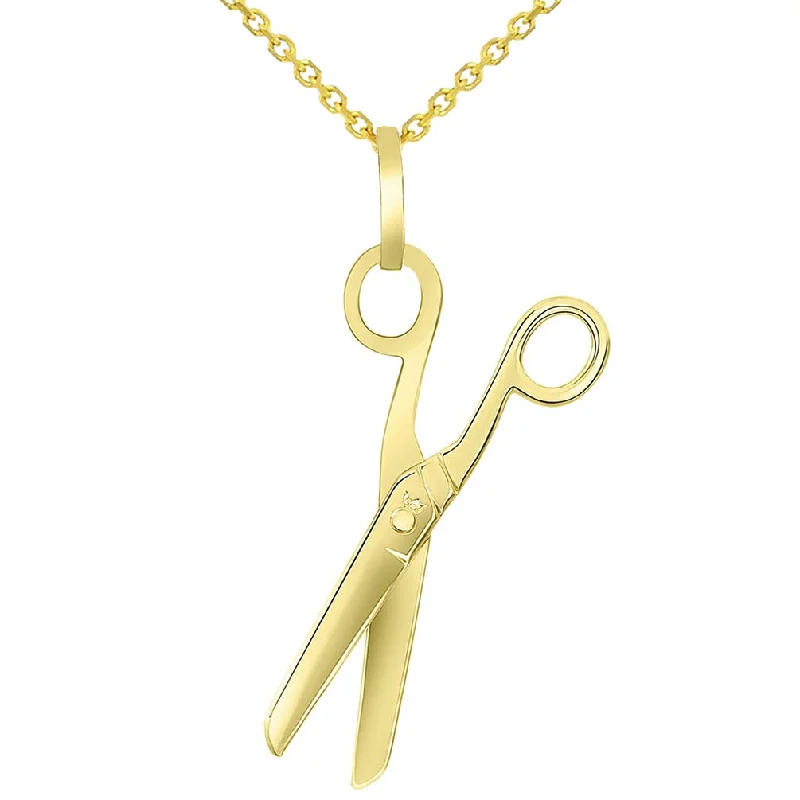 women choker necklaces -Solid 14k Yellow Gold Scissors with Motion Moving Blades Pendant Necklace Available with Rolo, Curb, or Figaro Chain Necklace