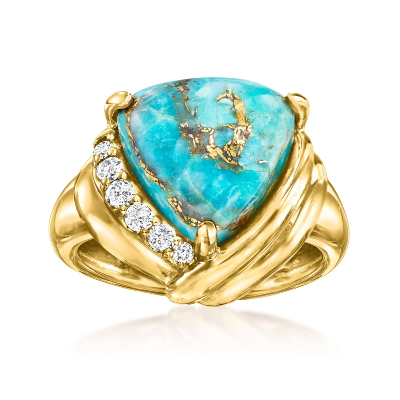 simple gold engagement rings -Ross-Simons Turquoise and Diamond Ring in 18kt Gold Over Sterling