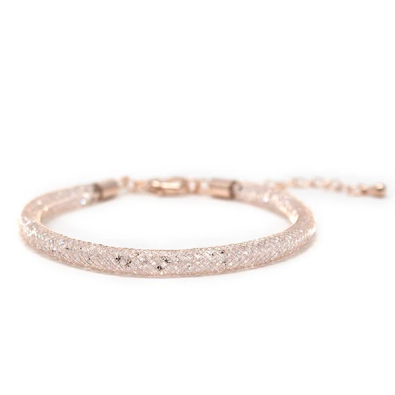 women crystal bracelets -Mesh Clear Crystal Bracelet Rose Gold Tone