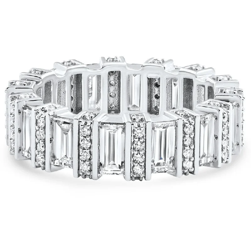 affordable diamond engagement rings -3Ct TW Emerald Cut Diamond Fancy Eternity Wedding Ring 14k Gold Lab Grown