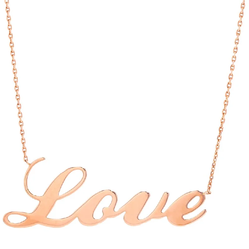 women modern necklaces -High Polish 14k Rose Gold Simple Love Script Pendant Necklace