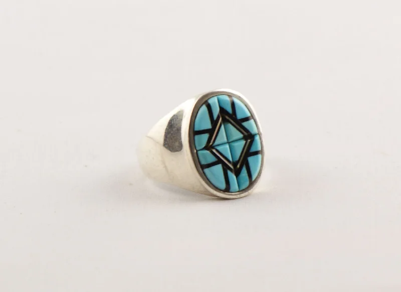 women wide band wedding rings -Zuni Inlay Turquoise Ring by Yelmo Natachu