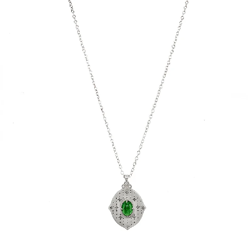 women long chain necklaces -Tsavorite & Diamond Sterling Silver Necklace - "Cathedral Fountain"