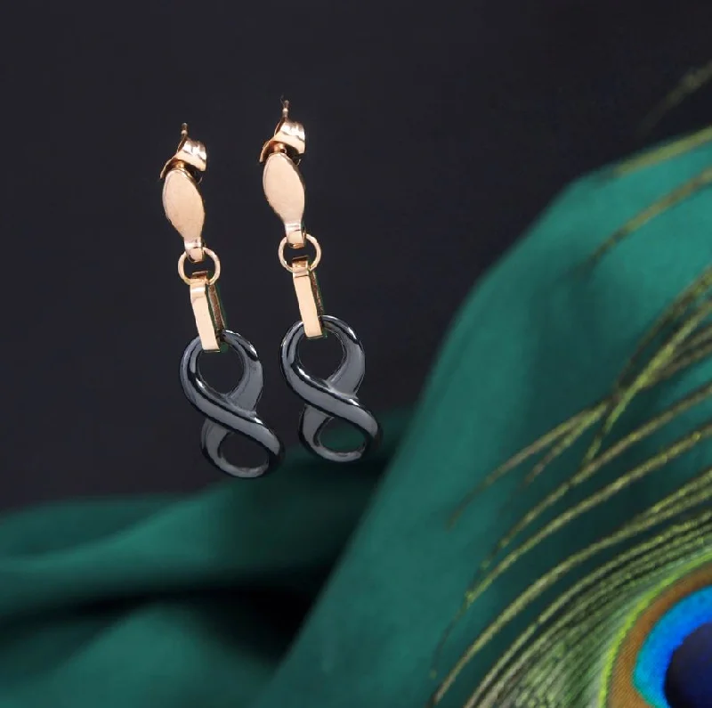 women infinity earrings -Tarohi JewelsStainless Steel Rosegold Plated Infinity Figure 8 Dangle Earring-STNER 2736