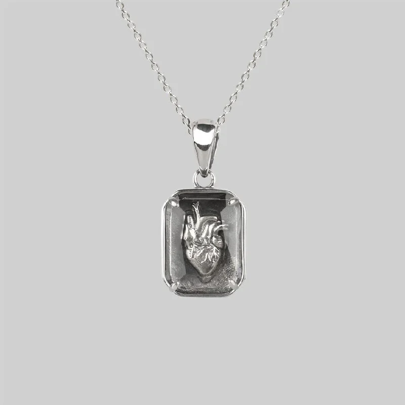 women bracelet and necklace sets -HEART KEEPER. Anatomical Heart Under Glass Necklace - Silver