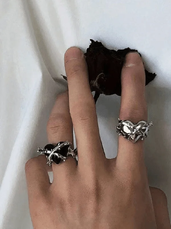 women black diamond rings -2pcs Heart Decor Cuff Ring