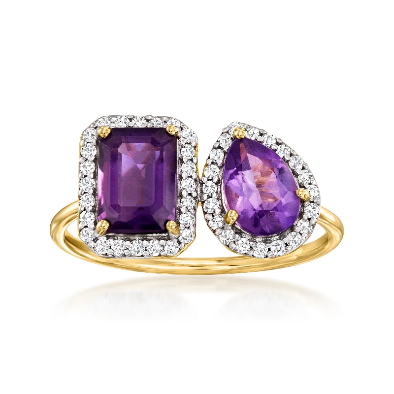 simple platinum engagement rings -Ross-Simons Amethyst Toi Et Moi Ring With . Diamonds in 14kt Yellow Gold